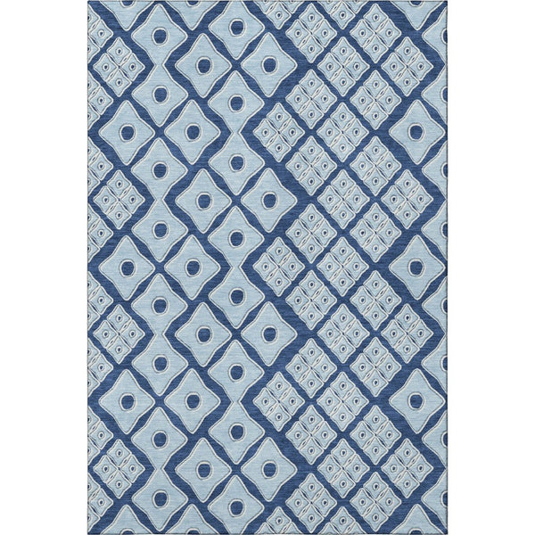 HomeRoots 10' X 14' Navy Blue & Sky Blue Geometric Area Rug - Washable, UV Resistant, Perfect for Busy Homes! 668748