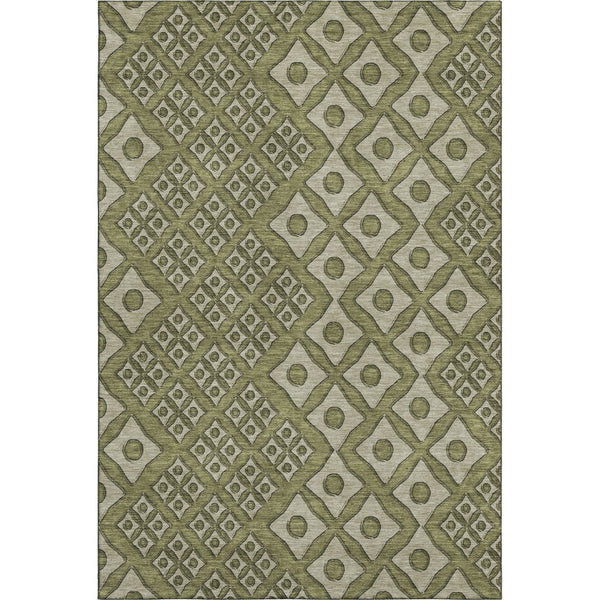 HomeRoots 5' X 8' Olive Green & Beige Geometric Area Rug - Washable, UV-Protected, Perfect for Busy Homes! 668750
