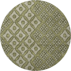 HomeRoots 8' Olive Green & Beige Geometric Washable Round Rug - Durable, Stylish, UV-Protected for High-Traffic Areas 668751