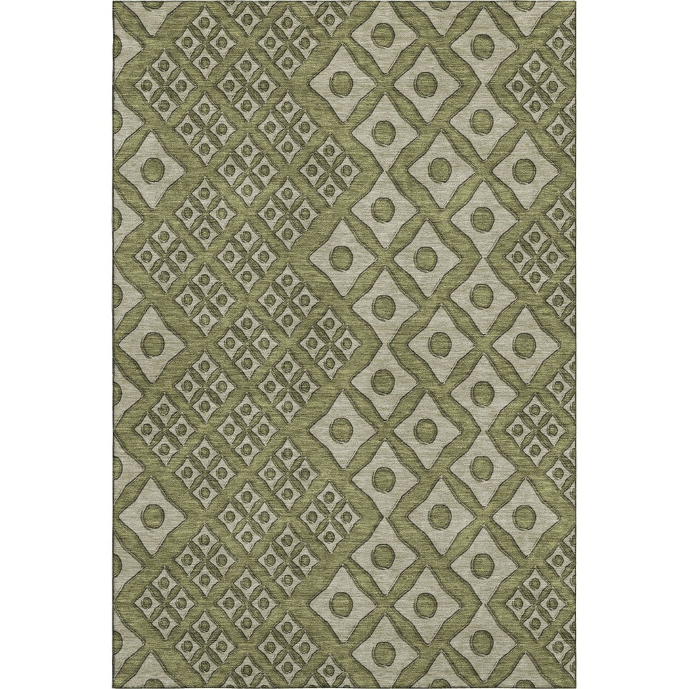 HomeRoots 9' X 12' Stylish Olive Green & Beige Geometric Area Rug - Washable, Stain-Resistant, UV-Protected! 668753
