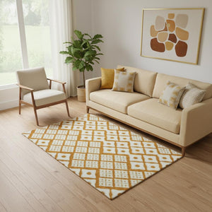 HomeRoots 5' X 8' Orange and Ivory Geometric Area Rug - Washable, UV Protected, Stain Resistant for Busy Homes 668756