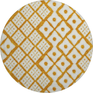 HomeRoots 8' Orange Geometric Round Rug - Modern UV-Protected, Washable, Stain-Resistant Design for Any Room 668757