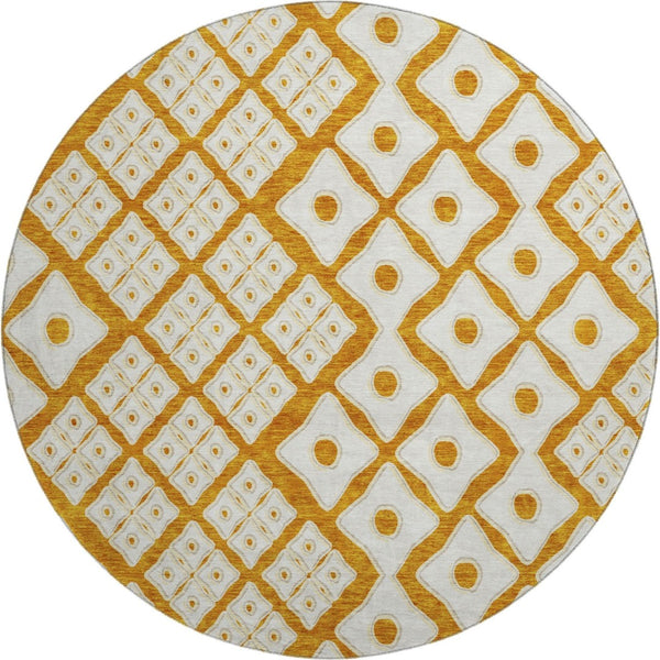 HomeRoots 8' Orange Geometric Round Rug - Modern UV-Protected, Washable, Stain-Resistant Design for Any Room 668757
