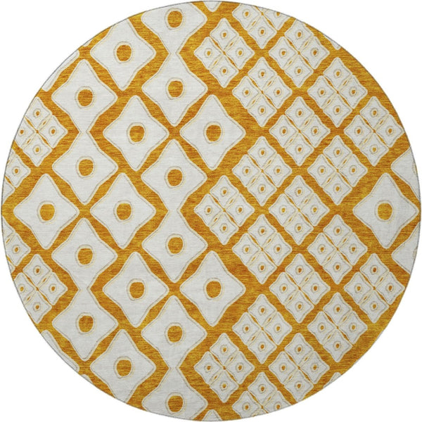 HomeRoots 8' Orange Geometric Round Rug - Modern UV-Protected, Washable, Stain-Resistant Design for Any Room 668757