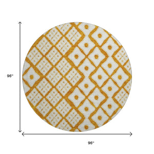 HomeRoots 8' Orange Geometric Round Rug - Modern UV-Protected, Washable, Stain-Resistant Design for Any Room 668757