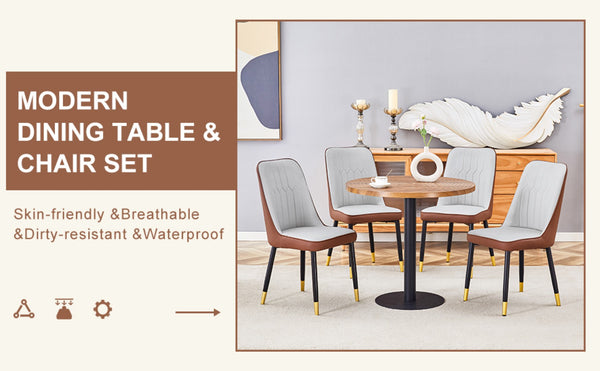 English Elm Table And Chair Set - 31.5" Modern Round Dining Table With Stylish Two-Tone Pu Chairs For Versatile Living W1151S02484-GIGA