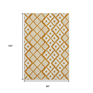 HomeRoots 8' X 10' Bold Orange and Ivory Geometric Washable Area Rug with UV Protection for High-Traffic Spaces 668758