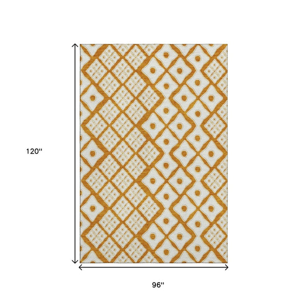 HomeRoots 8' X 10' Bold Orange and Ivory Geometric Washable Area Rug with UV Protection for High-Traffic Spaces 668758