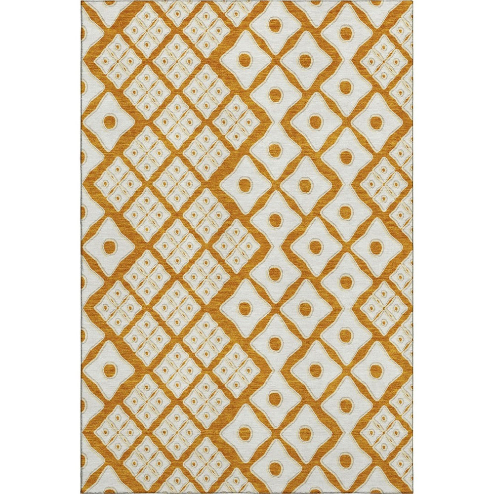 HomeRoots 8' X 10' Bold Orange and Ivory Geometric Washable Area Rug with UV Protection for High-Traffic Spaces 668758