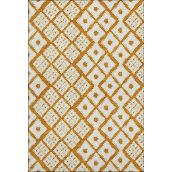 HomeRoots 8' X 10' Bold Orange and Ivory Geometric Washable Area Rug with UV Protection for High-Traffic Spaces 668758
