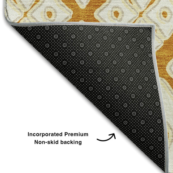 HomeRoots 8' X 10' Bold Orange and Ivory Geometric Washable Area Rug with UV Protection for High-Traffic Spaces 668758