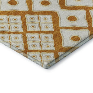 HomeRoots 8' X 10' Bold Orange and Ivory Geometric Washable Area Rug with UV Protection for High-Traffic Spaces 668758
