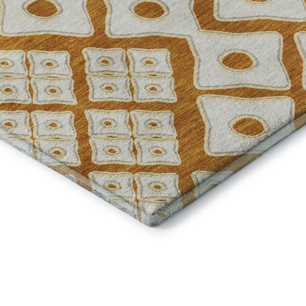 HomeRoots 8' X 10' Bold Orange and Ivory Geometric Washable Area Rug with UV Protection for High-Traffic Spaces 668758