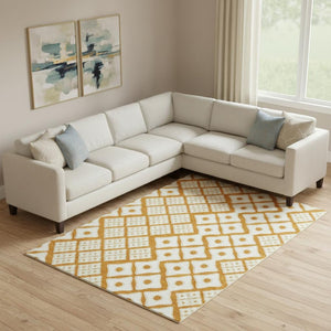 HomeRoots 8' X 10' Bold Orange and Ivory Geometric Washable Area Rug with UV Protection for High-Traffic Spaces 668758
