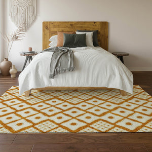 HomeRoots 8' X 10' Bold Orange and Ivory Geometric Washable Area Rug with UV Protection for High-Traffic Spaces 668758