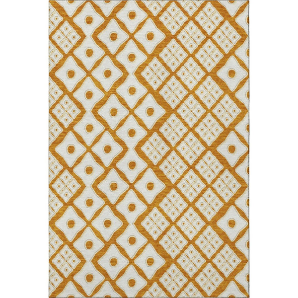 HomeRoots 8' X 10' Bold Orange and Ivory Geometric Washable Area Rug with UV Protection for High-Traffic Spaces 668758