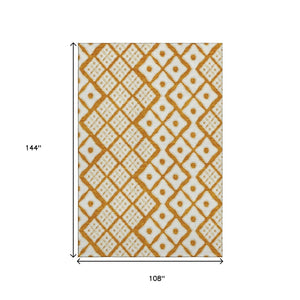 HomeRoots 9' X 12' Orange & Ivory Geometric Area Rug - Stylish Washable Design with UV Protection & Durability 668759