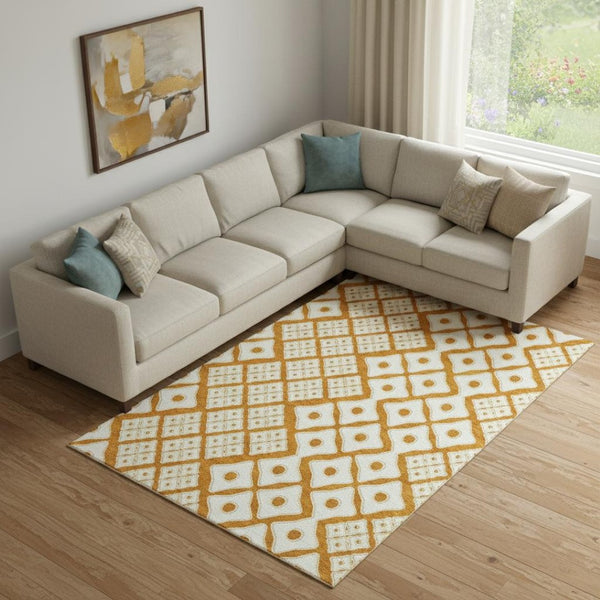 HomeRoots 9' X 12' Orange & Ivory Geometric Area Rug - Stylish Washable Design with UV Protection & Durability 668759