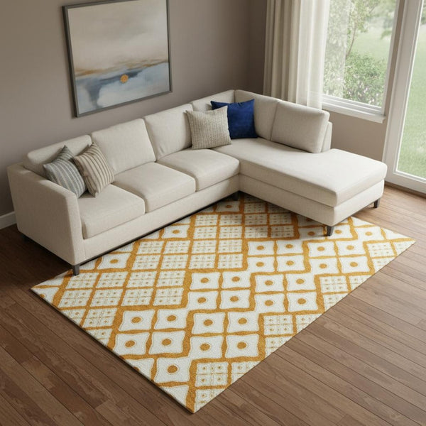 HomeRoots 10' X 14' Geometric Orange & Ivory Area Rug - Washable, UV-Protected, Durable for High-Traffic Spaces 668760
