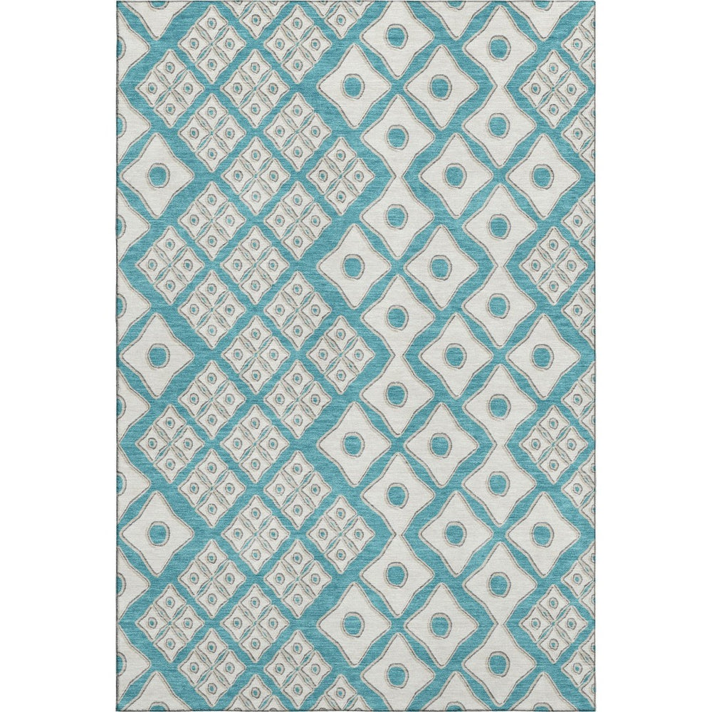 HomeRoots 8' X 10' Teal And Ivory Geometric Washable Area Rug – Stylish, Durable, and Perfect for Busy Homes! 668764