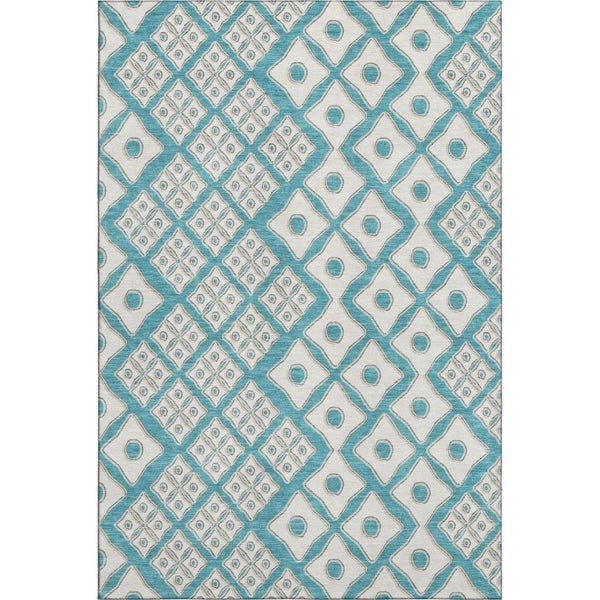 HomeRoots 8' X 10' Teal And Ivory Geometric Washable Area Rug – Stylish, Durable, and Perfect for Busy Homes! 668764