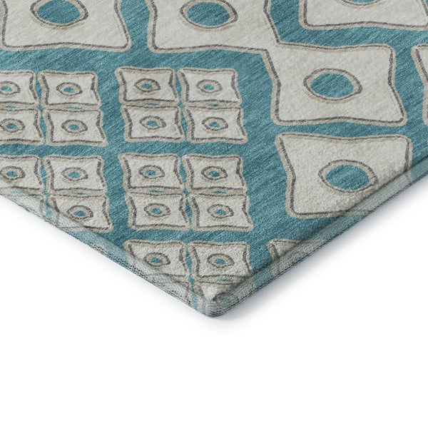 HomeRoots 8' X 10' Teal And Ivory Geometric Washable Area Rug – Stylish, Durable, and Perfect for Busy Homes! 668764