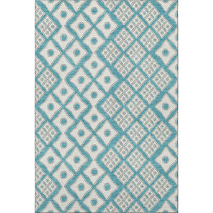 HomeRoots 10' X 14' Teal & Ivory Geometric Area Rug - Durable, Stain Resistant, UV Protected for High-Traffic Homes 668766