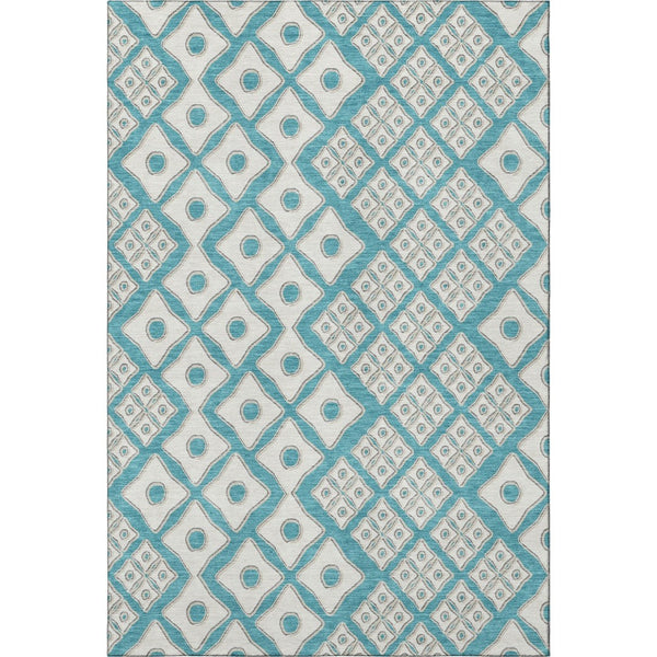 HomeRoots 10' X 14' Teal & Ivory Geometric Area Rug - Durable, Stain Resistant, UV Protected for High-Traffic Homes 668766