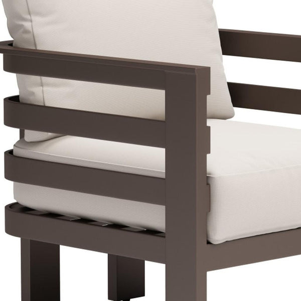 HomeRoots 30" Stylish Brown Aluminum Outdoor Arm Chair with Weather-Resistant Cushions for Ultimate Comfort 668767