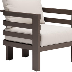 HomeRoots 30" Stylish Brown Aluminum Outdoor Arm Chair with Weather-Resistant Cushions for Ultimate Comfort 668767
