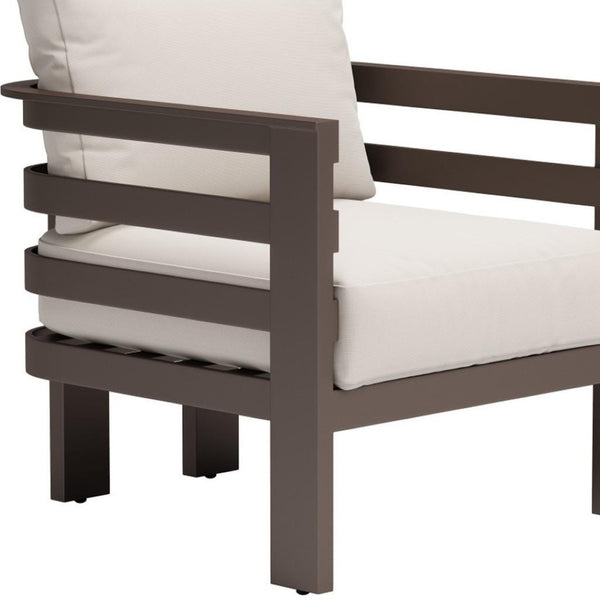 HomeRoots 30" Stylish Brown Aluminum Outdoor Arm Chair with Weather-Resistant Cushions for Ultimate Comfort 668767