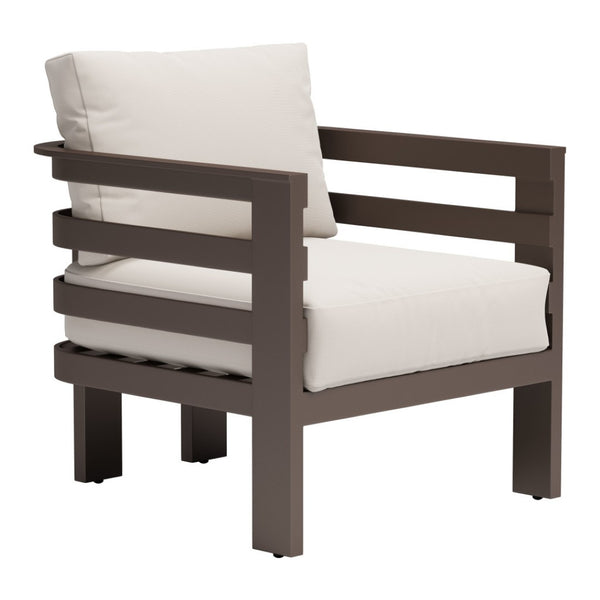 HomeRoots 30" Stylish Brown Aluminum Outdoor Arm Chair with Weather-Resistant Cushions for Ultimate Comfort 668767