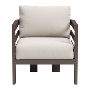 HomeRoots 30" Stylish Brown Aluminum Outdoor Arm Chair with Weather-Resistant Cushions for Ultimate Comfort 668767