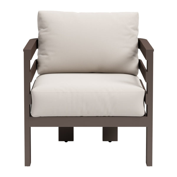 HomeRoots 30" Stylish Brown Aluminum Outdoor Arm Chair with Weather-Resistant Cushions for Ultimate Comfort 668767