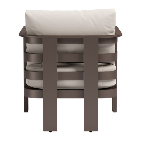 HomeRoots 30" Stylish Brown Aluminum Outdoor Arm Chair with Weather-Resistant Cushions for Ultimate Comfort 668767