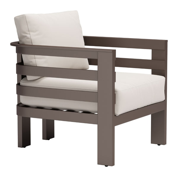 HomeRoots 30" Stylish Brown Aluminum Outdoor Arm Chair with Weather-Resistant Cushions for Ultimate Comfort 668767