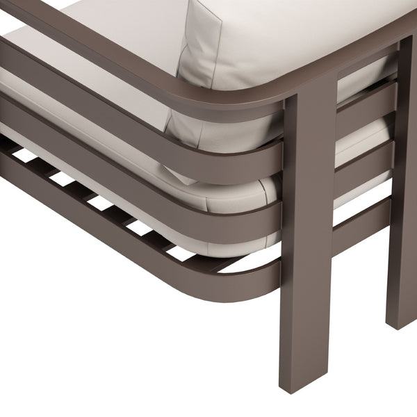 HomeRoots 30" Stylish Brown Aluminum Outdoor Arm Chair with Weather-Resistant Cushions for Ultimate Comfort 668767