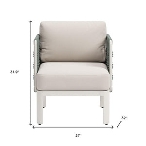 HomeRoots 27" Green Aluminum Outdoor Accent Chair with White Cushion - Stylish, Durable & Comfortable Design 668768