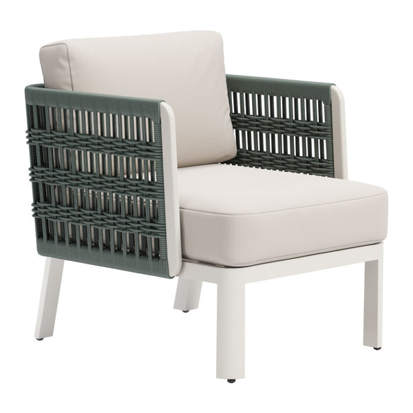 HomeRoots 27" Green Aluminum Outdoor Accent Chair with White Cushion - Stylish, Durable & Comfortable Design 668768