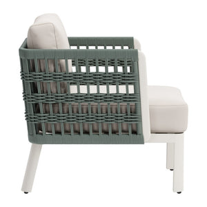 HomeRoots 27" Green Aluminum Outdoor Accent Chair with White Cushion - Stylish, Durable & Comfortable Design 668768
