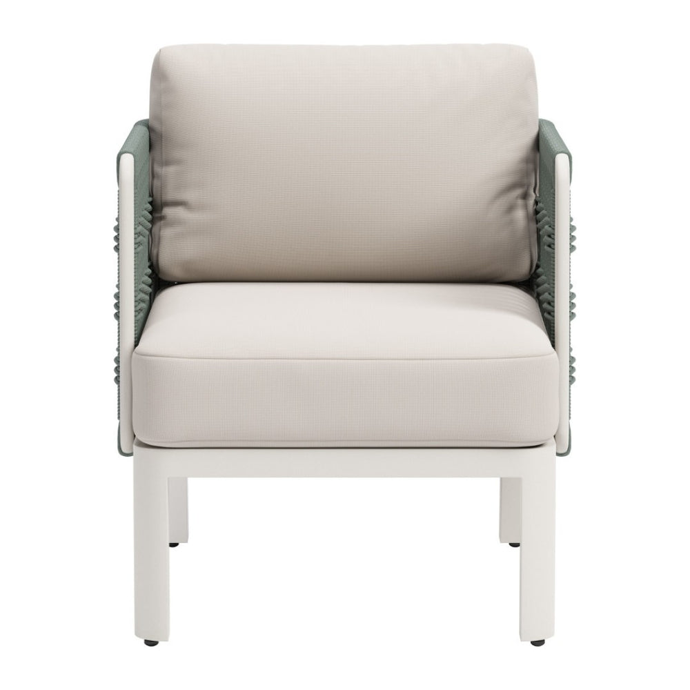 HomeRoots 27" Green Aluminum Outdoor Accent Chair with White Cushion - Stylish, Durable & Comfortable Design 668768
