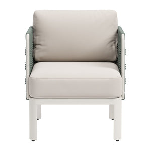 HomeRoots 27" Green Aluminum Outdoor Accent Chair with White Cushion - Stylish, Durable & Comfortable Design 668768