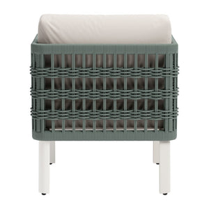 HomeRoots 27" Green Aluminum Outdoor Accent Chair with White Cushion - Stylish, Durable & Comfortable Design 668768