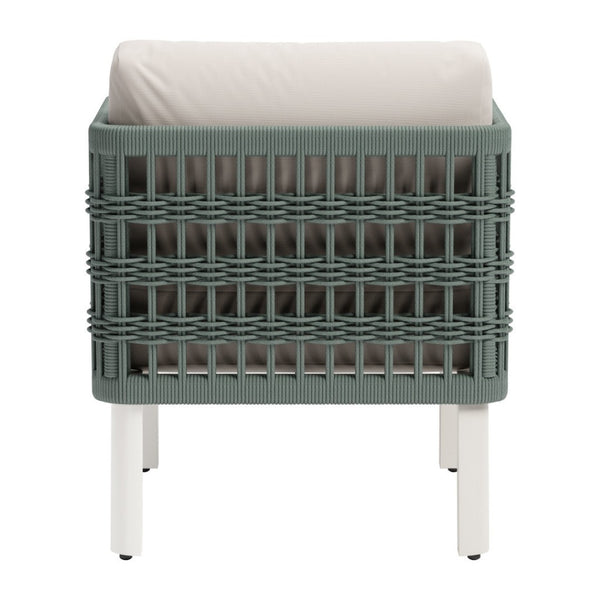 HomeRoots 27" Green Aluminum Outdoor Accent Chair with White Cushion - Stylish, Durable & Comfortable Design 668768