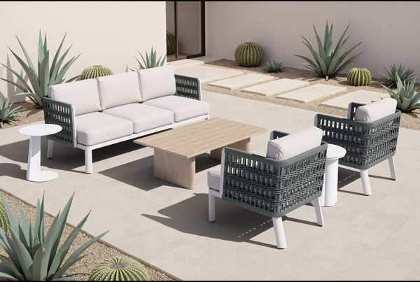 HomeRoots 27" Green Aluminum Outdoor Accent Chair with White Cushion - Stylish, Durable & Comfortable Design 668768