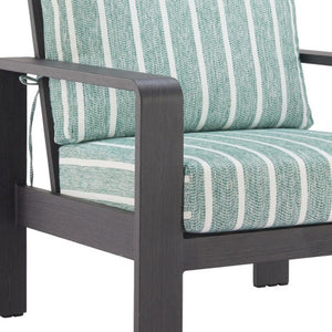 HomeRoots 33" Striped Arm Chair in Green, White & Black - Modern Upholstered Accent with Aluminum Frame & Comfort 668769