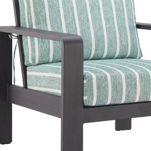 HomeRoots 33" Striped Arm Chair in Green, White & Black - Modern Upholstered Accent with Aluminum Frame & Comfort 668769