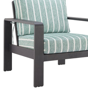HomeRoots 33" Striped Arm Chair in Green, White & Black - Modern Upholstered Accent with Aluminum Frame & Comfort 668769