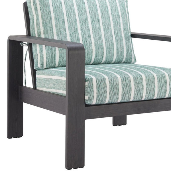 HomeRoots 33" Striped Arm Chair in Green, White & Black - Modern Upholstered Accent with Aluminum Frame & Comfort 668769