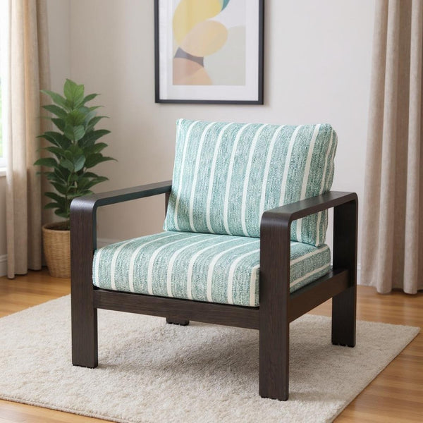 HomeRoots 33" Striped Arm Chair in Green, White & Black - Modern Upholstered Accent with Aluminum Frame & Comfort 668769